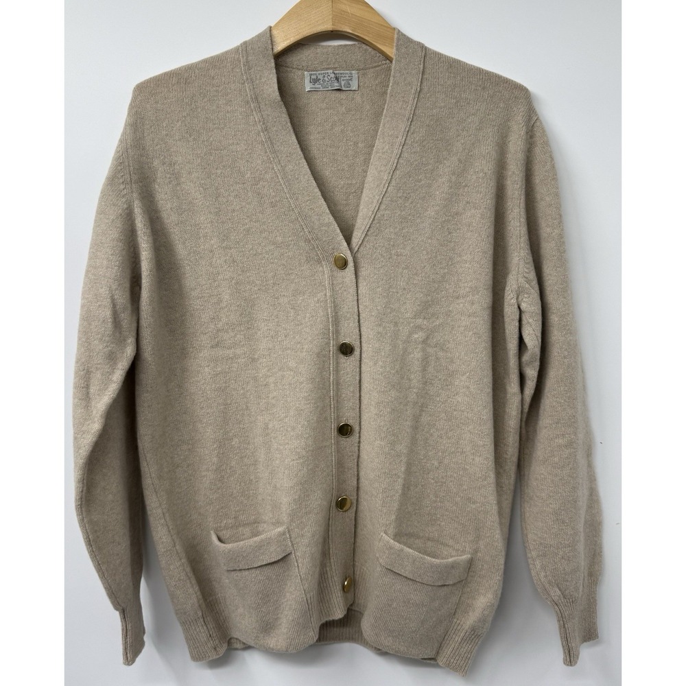 Vintage Lyle & Scott Lambswool  Cardigan Sweater Scotland Oatmeal Women's Med 40